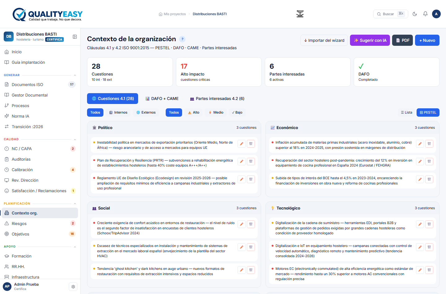 Módulo Contexto PESTEL — QualityEasy